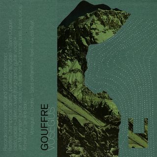 green, black and white tone tape cover. Montage of a moutain and white drawed dots.
